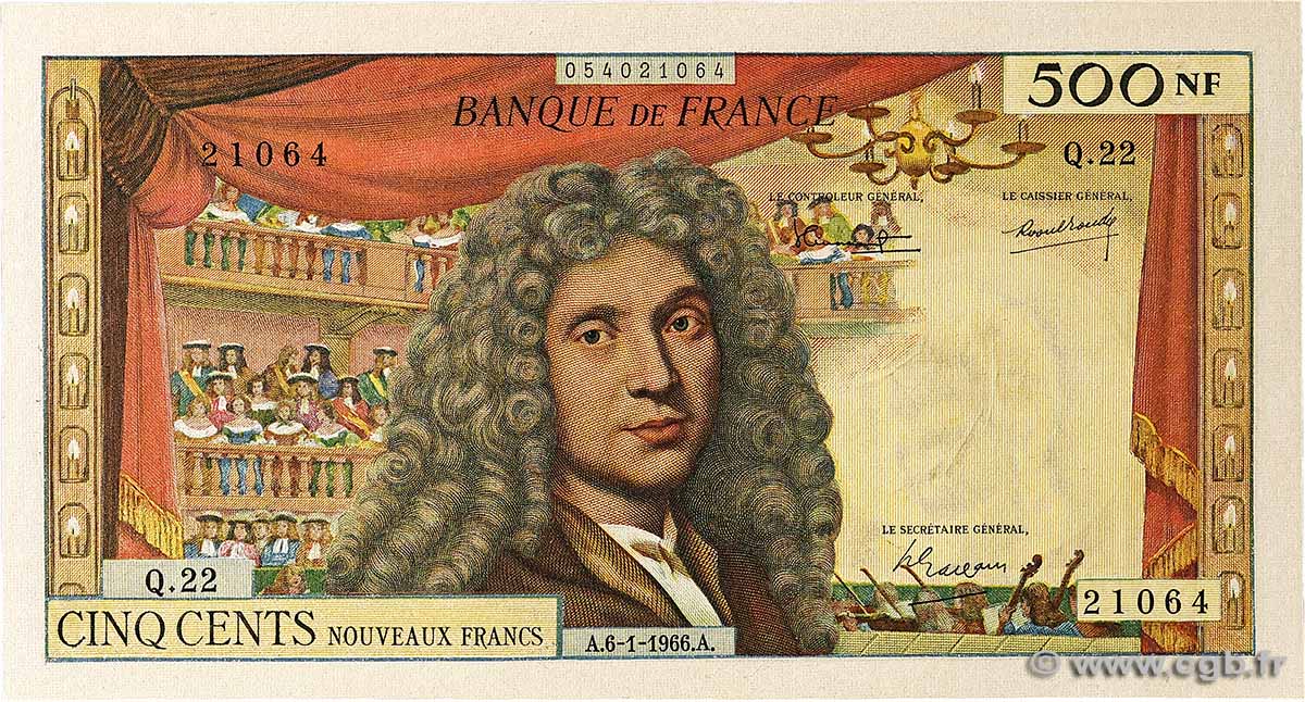 500 Nouveaux Francs MOLIÈRE FRANCE 1966 F.60.09 F+