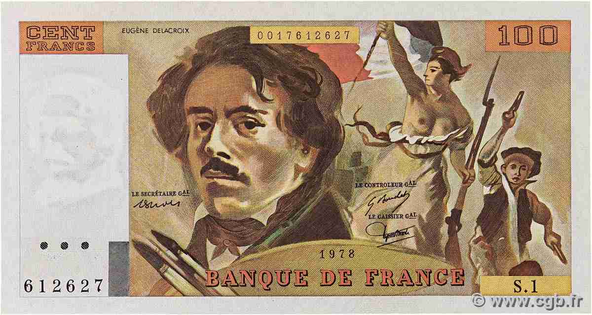 100 Francs DELACROIX FRANCE 1978 F.68.01 UNC-