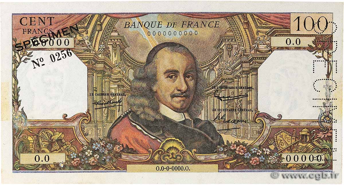 100 Francs CORNEILLE Spécimen FRANCE 1964 F.65.01Spn XF