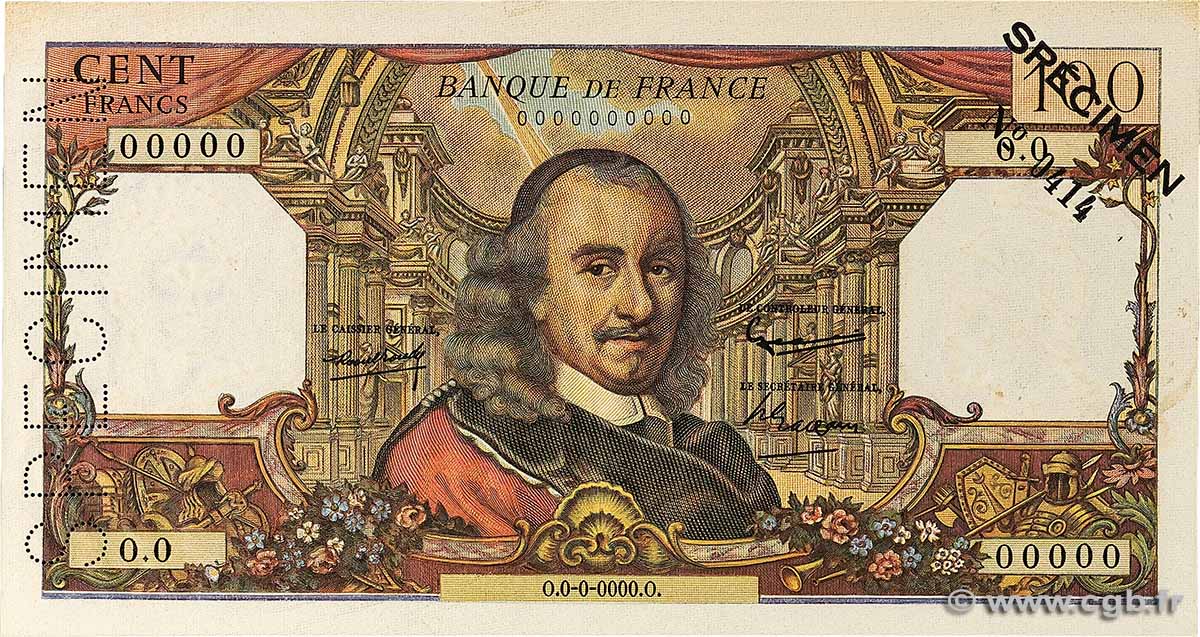 100 Francs CORNEILLE Spécimen FRANCE 1964 F.65.01Spn AU