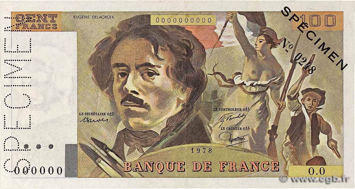 100 Francs DELACROIX modifié Spécimen FRANCE 1978 F.69.01Spn XF+