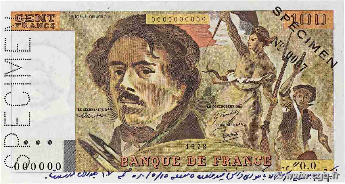 100 Francs DELACROIX modifié Spécimen FRANCE 1978 F.69.01Spn XF+