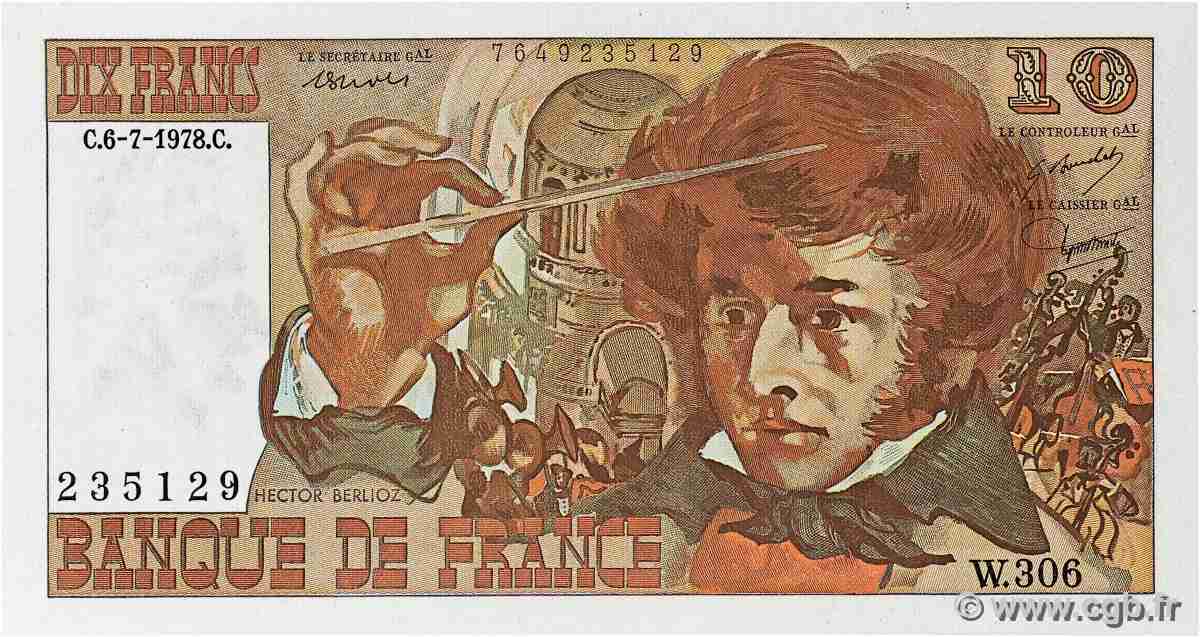 10 Francs BERLIOZ FRANCE 1978 F.63.25W306 UNC-