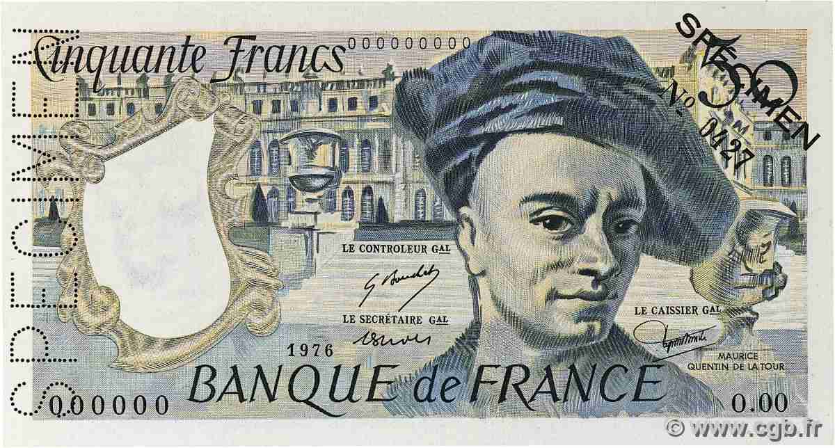 50 Francs QUENTIN DE LA TOUR Spécimen FRANCE 1976 F.67.01Spn UNC-
