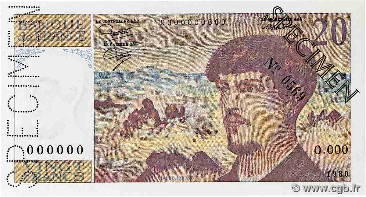 20 Francs DEBUSSY Spécimen FRANCE 1980 F.66.01Spn2 UNC