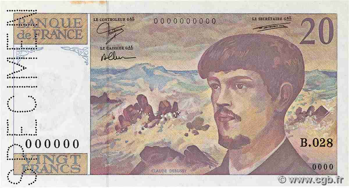 20 Francs DEBUSSY à fil de sécurité Spécimen FRANCE 1990 F.66bis.01Sp2 UNC-