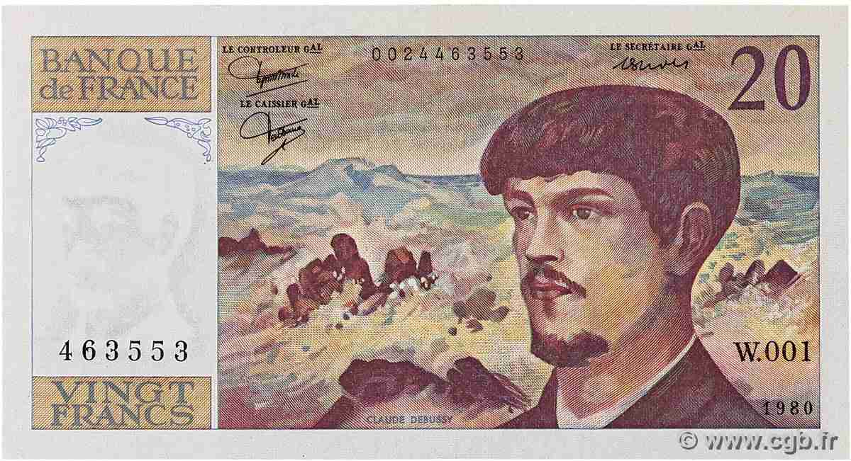20 Francs DEBUSSY FRANCE 1980 F.66.01W1 AU