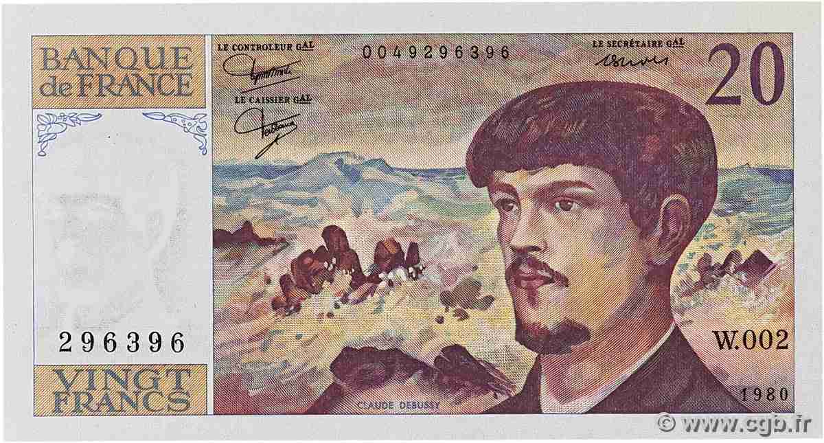 20 Francs DEBUSSY FRANCE 1980 F.66.01W2 UNC