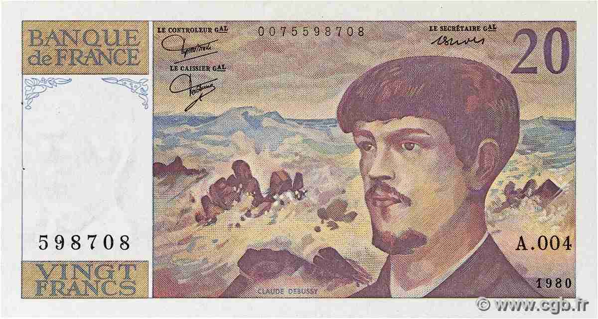 20 Francs DEBUSSY FRANCE 1980 F.66.01A4 XF+