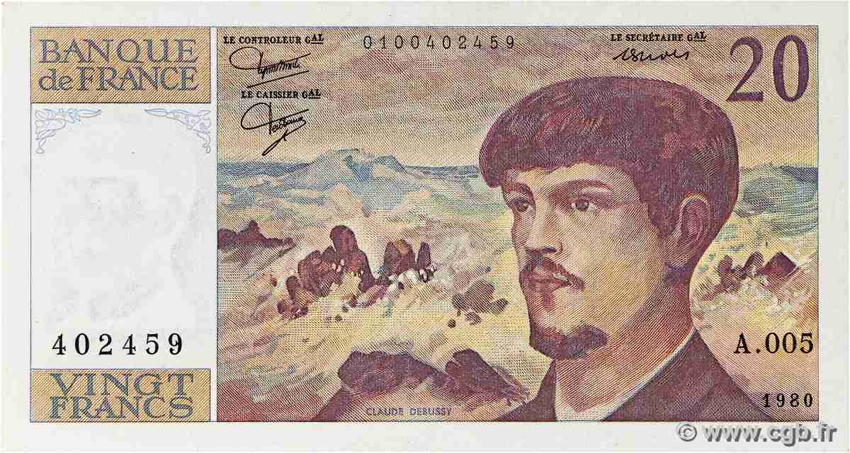 20 Francs DEBUSSY FRANCE 1980 F.66.01A5 AU+
