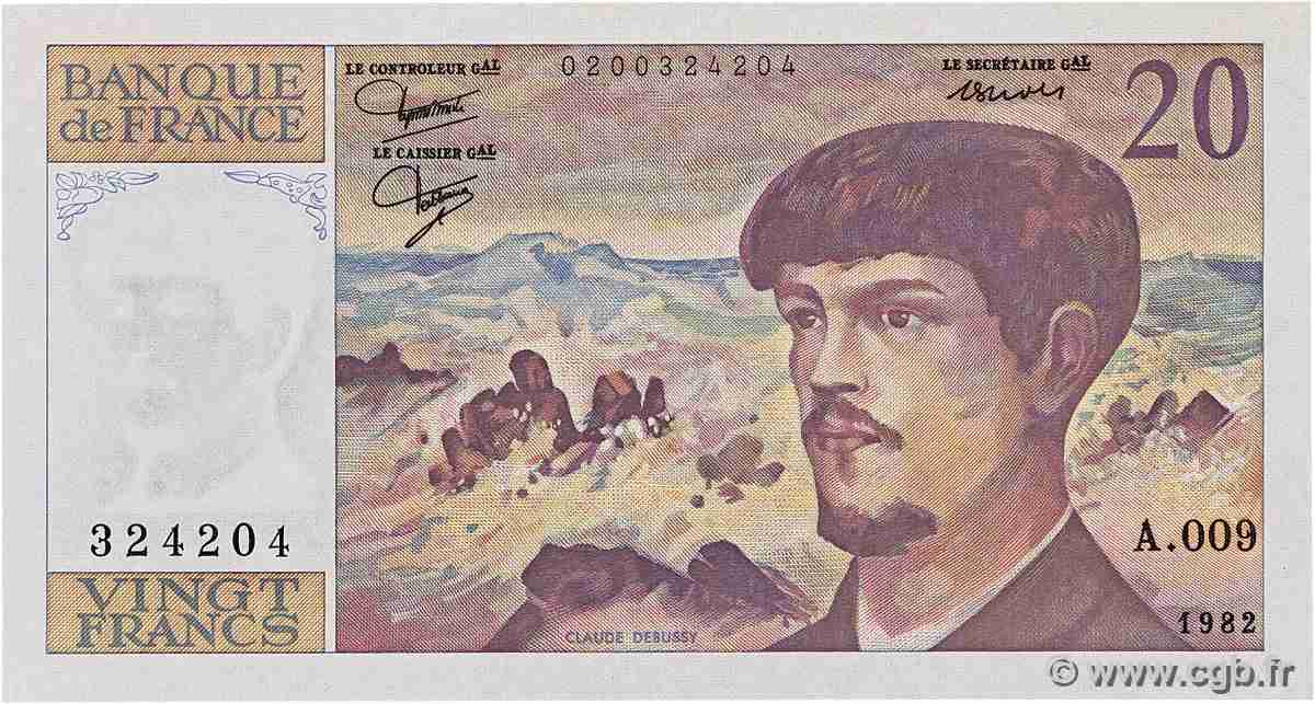 20 Francs DEBUSSY FRANCE 1982 F.66.03A9 AU