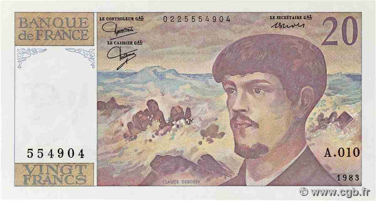 20 Francs DEBUSSY FRANCE 1983 F.66.04A10 UNC-