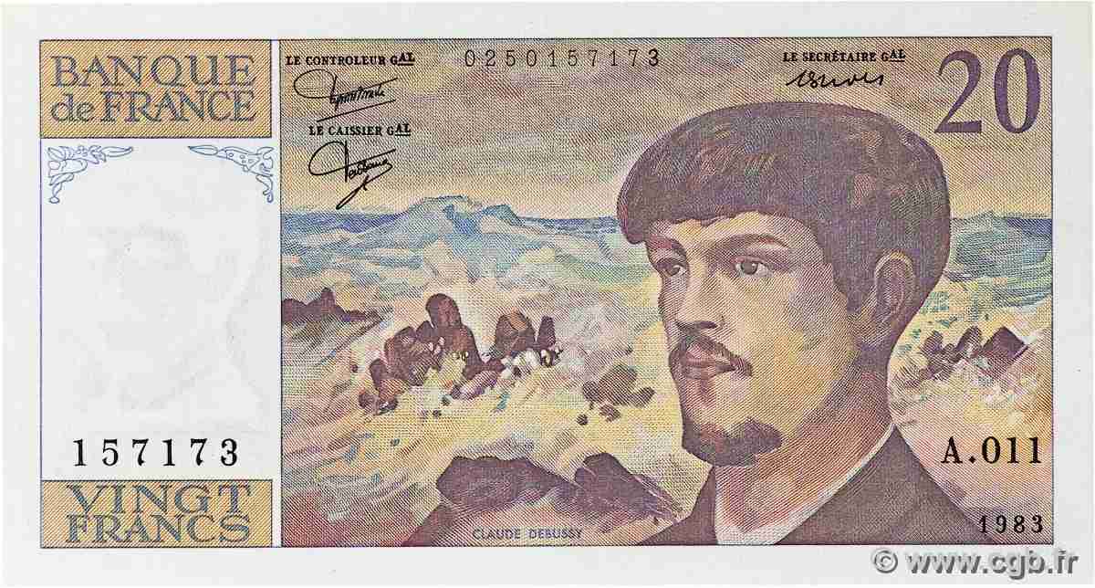 20 Francs DEBUSSY FRANCE 1983 F.66.04A11 UNC-