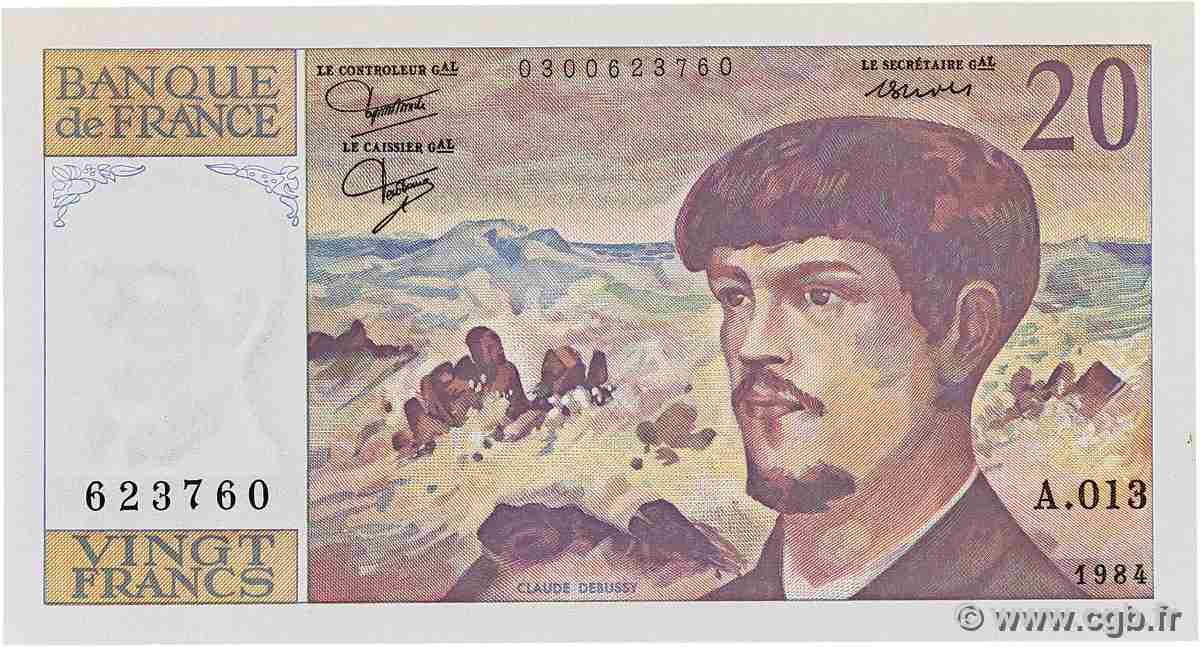 20 Francs DEBUSSY FRANCE 1984 F.66.05A13 UNC