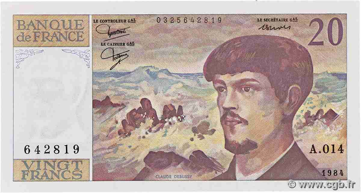 20 Francs DEBUSSY FRANCE 1984 F.66.05A14 UNC-