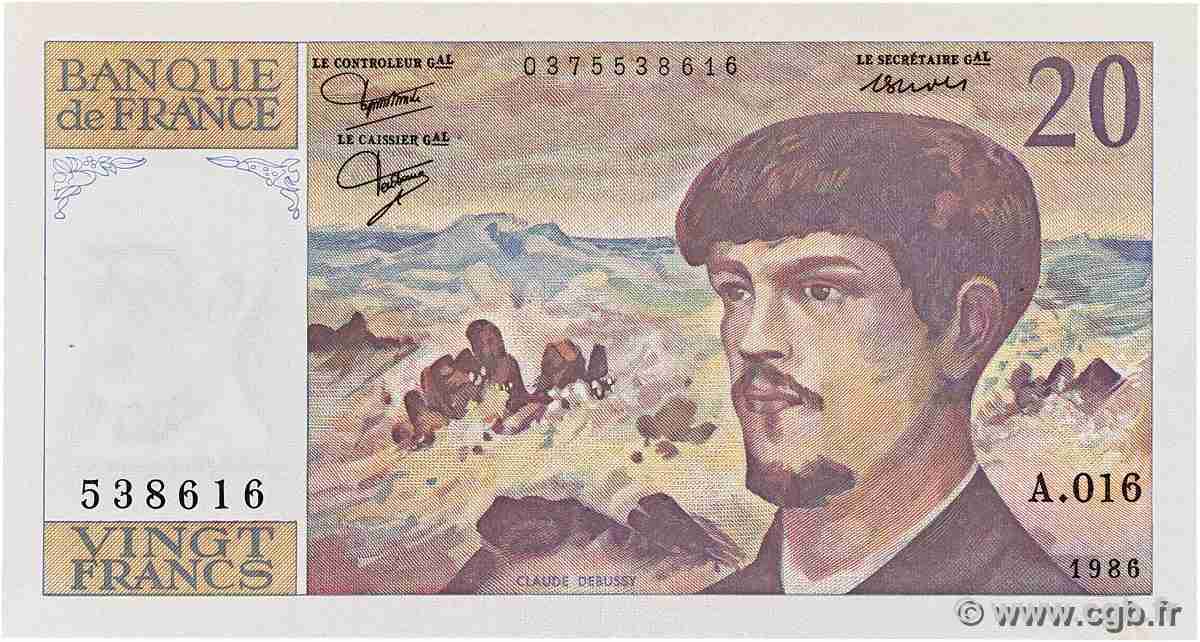 20 Francs DEBUSSY FRANCE 1986 F.66.07A16 XF