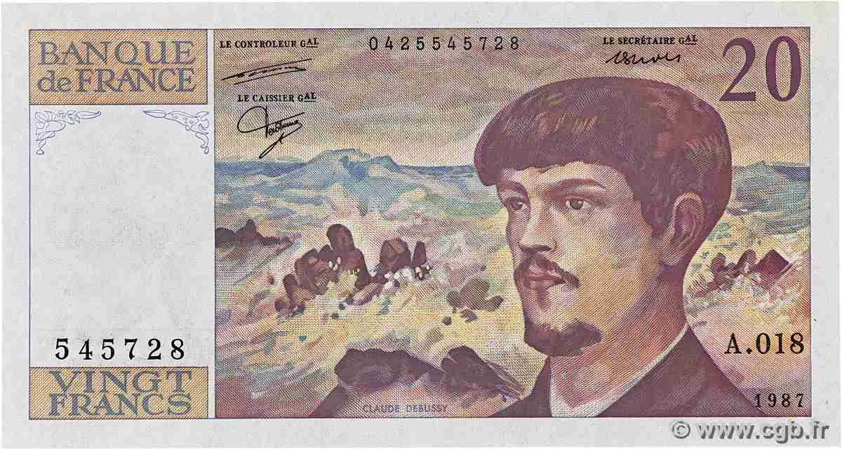 20 Francs DEBUSSY FRANCE 1987 F.66.08A18 UNC