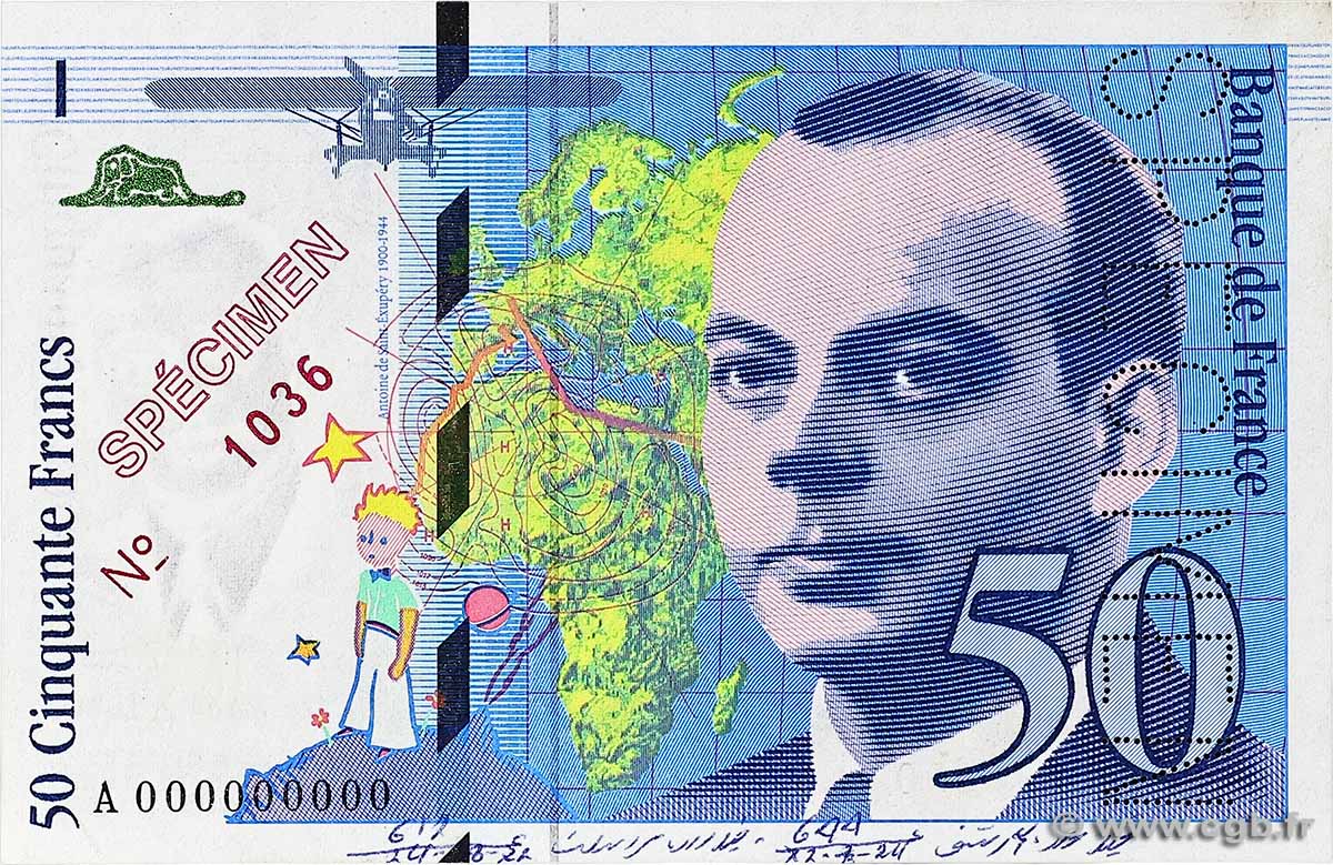 50 Francs SAINT-EXUPÉRY Spécimen FRANCE 1992 F.72.02Spn AU