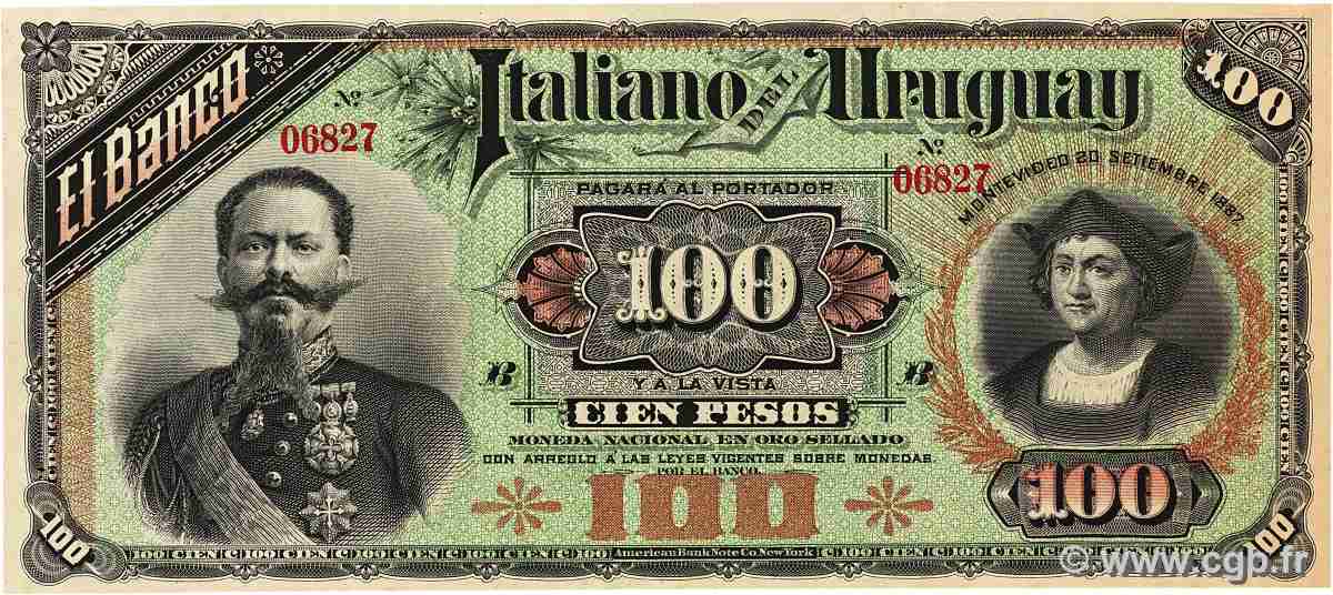 100 Pesos Non émis URUGUAY 1887 PS.215r fST+