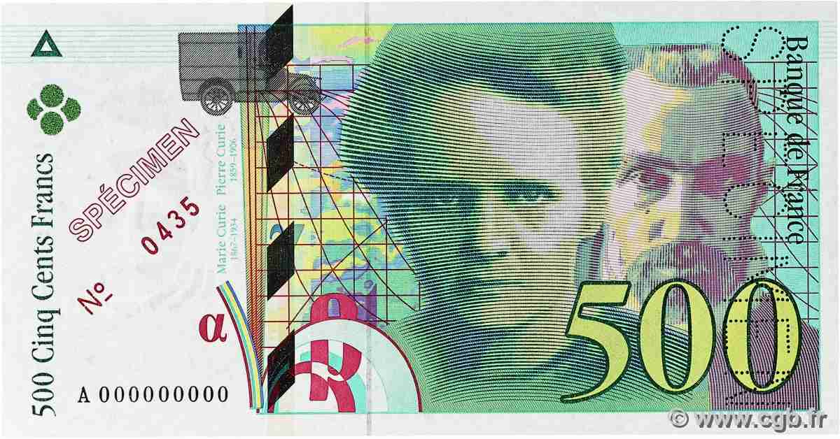 500 Francs PIERRE ET MARIE CURIE Spécimen FRANCE 1994 F.76.01Spn UNC