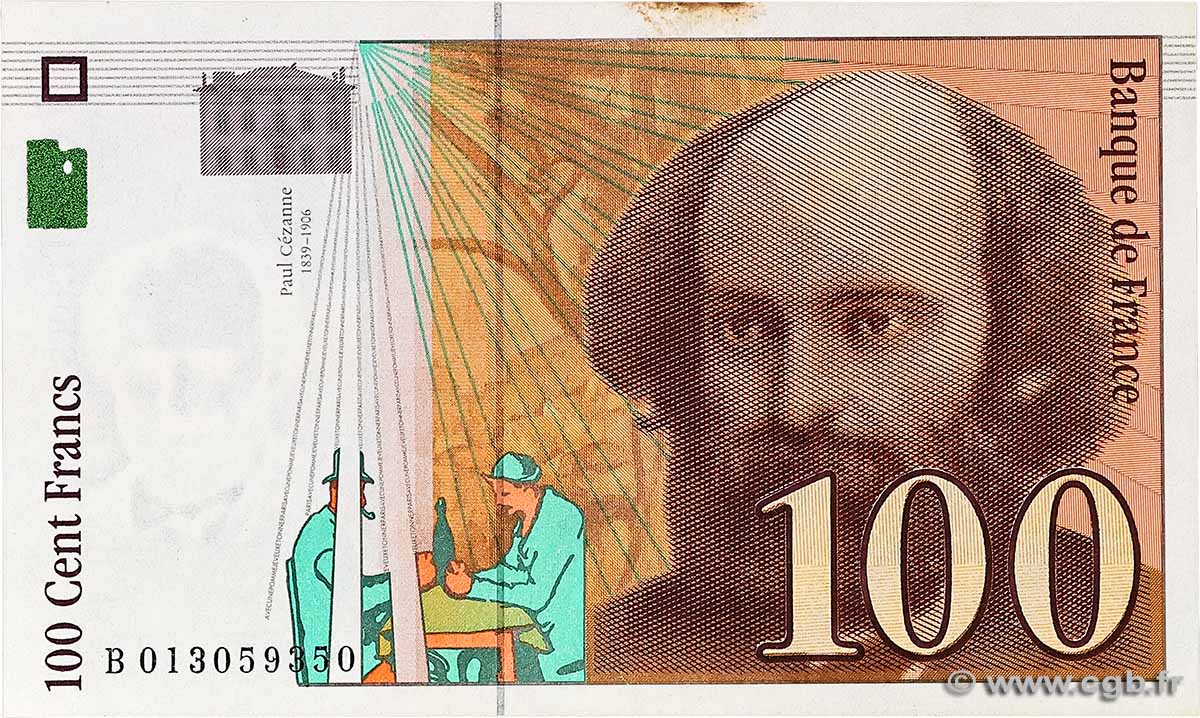 100 Francs CÉZANNE Sans STRAP Fauté FRANCE 1997 F.74f4.01 AU+