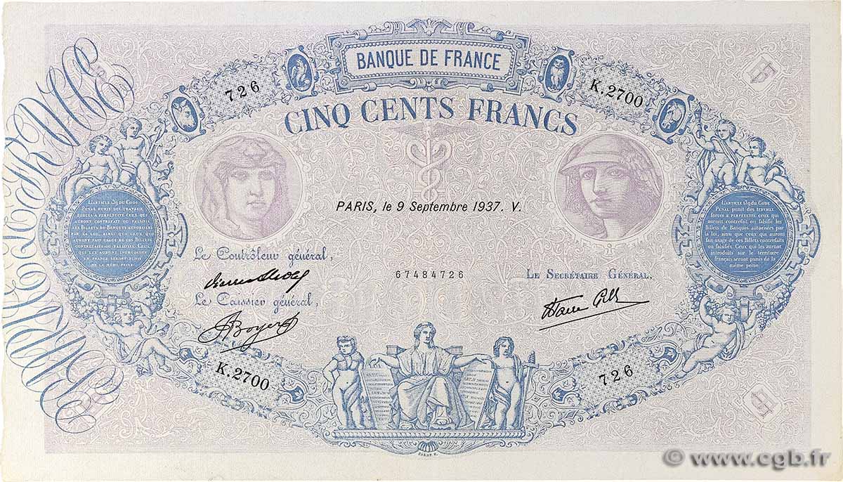 500 Francs BLEU ET ROSE modifié FRANCE 1937 F.31.03 VF