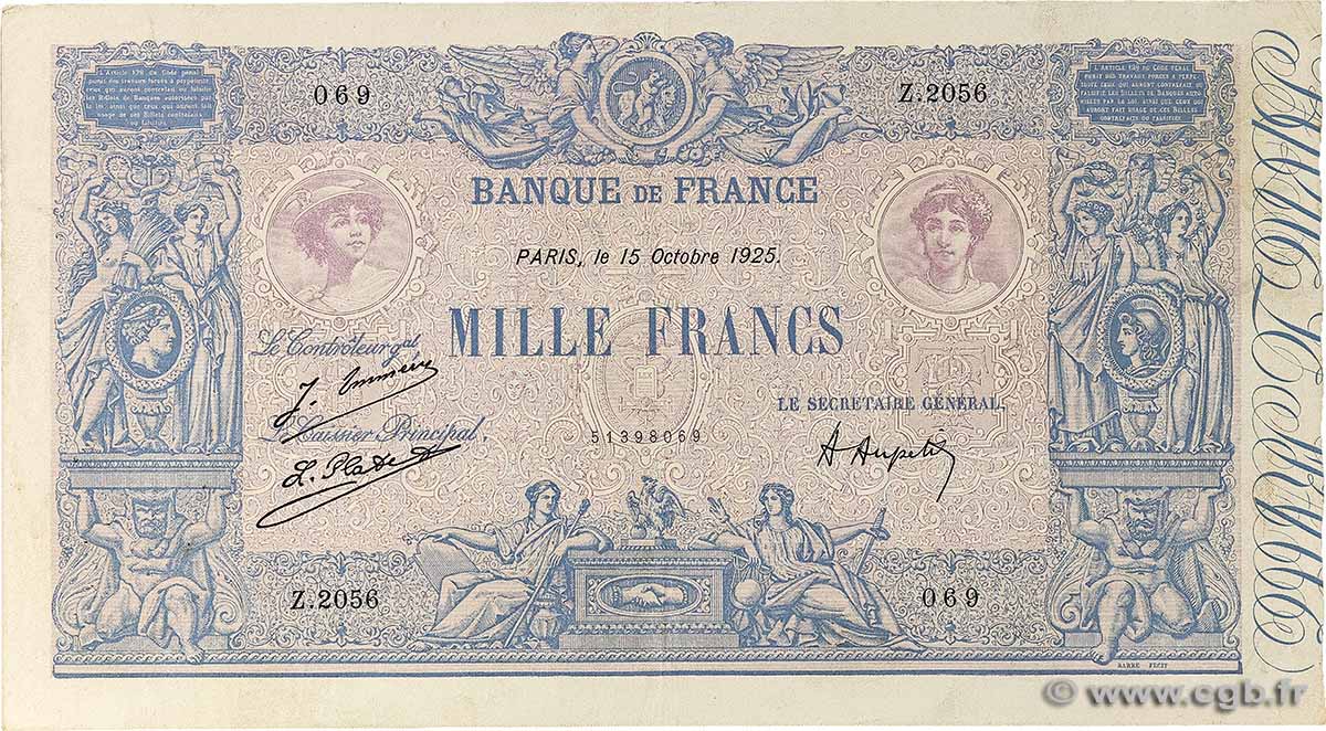 1000 Francs BLEU ET ROSE FRANCE 1925 F.36.41 VF+