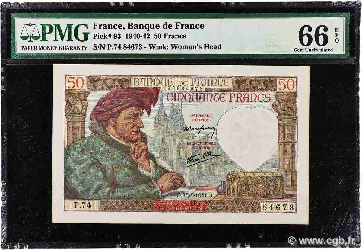 50 Francs JACQUES CŒUR FRANCE 1941 F.19.09 UNC