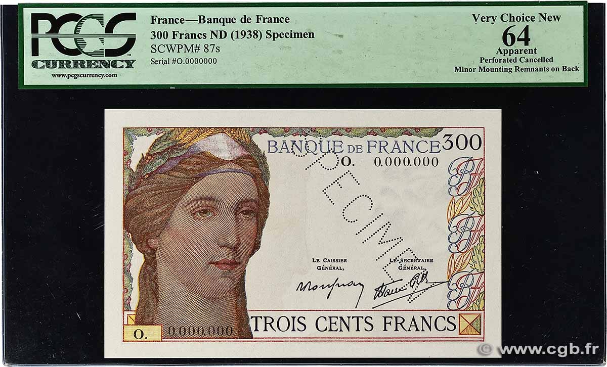 300 Francs Spécimen FRANCE 1938 F.29.01Sp UNC-