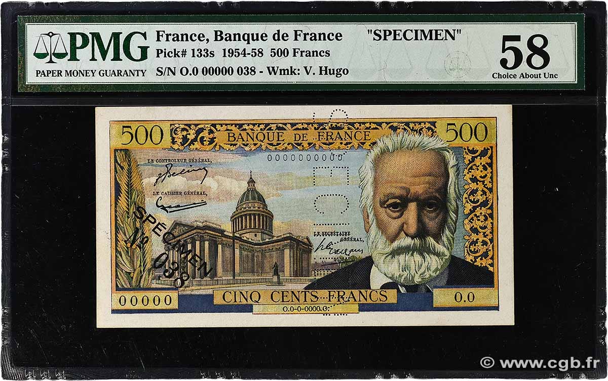 500 Francs VICTOR HUGO Spécimen FRANCE 1954 F.35.01Spn AU