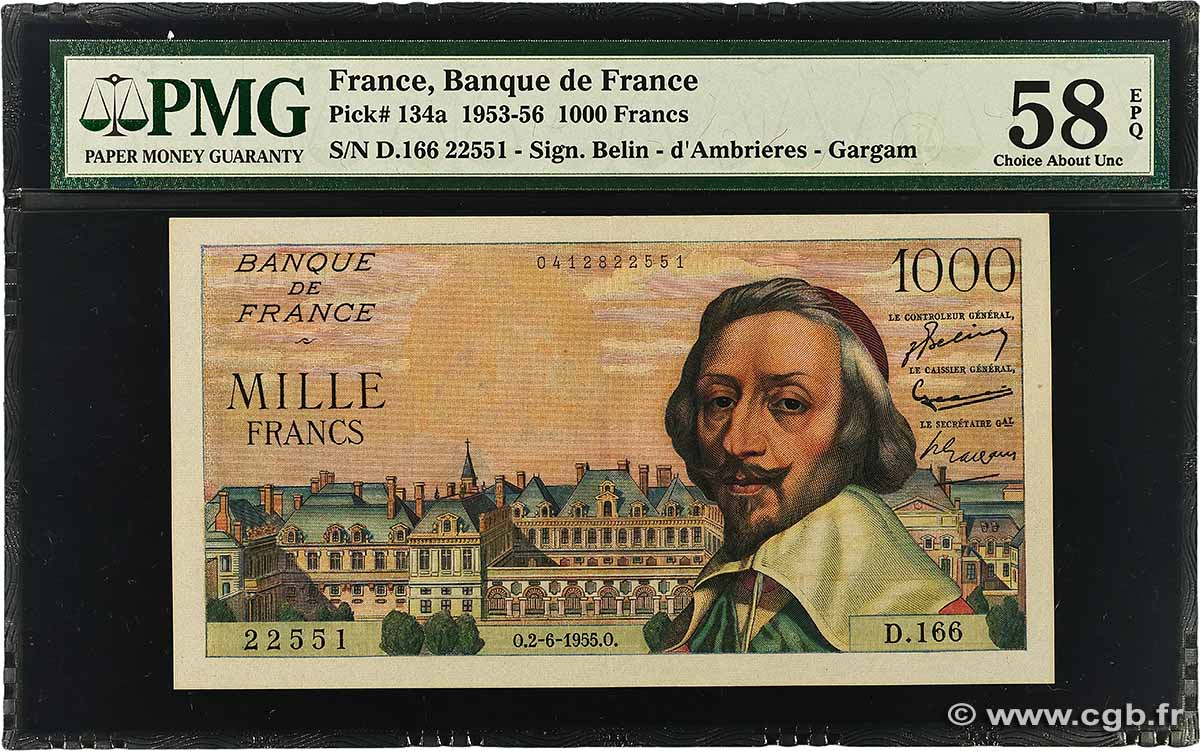 1000 Francs RICHELIEU FRANCE 1955 F.42.14 AU