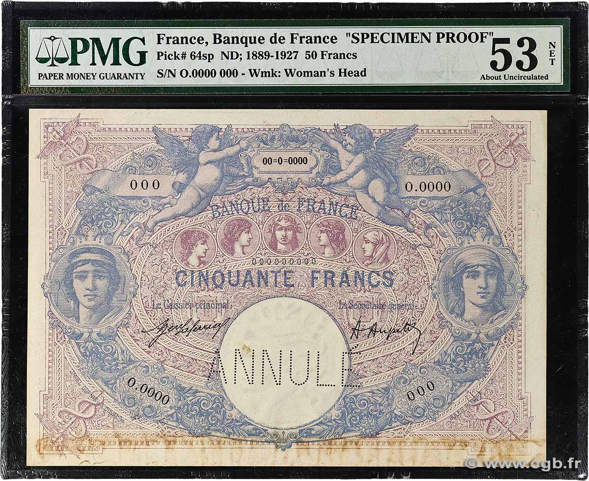 50 Francs BLEU ET ROSE Spécimen FRANCE 1920 F.14.33Sp2 XF+