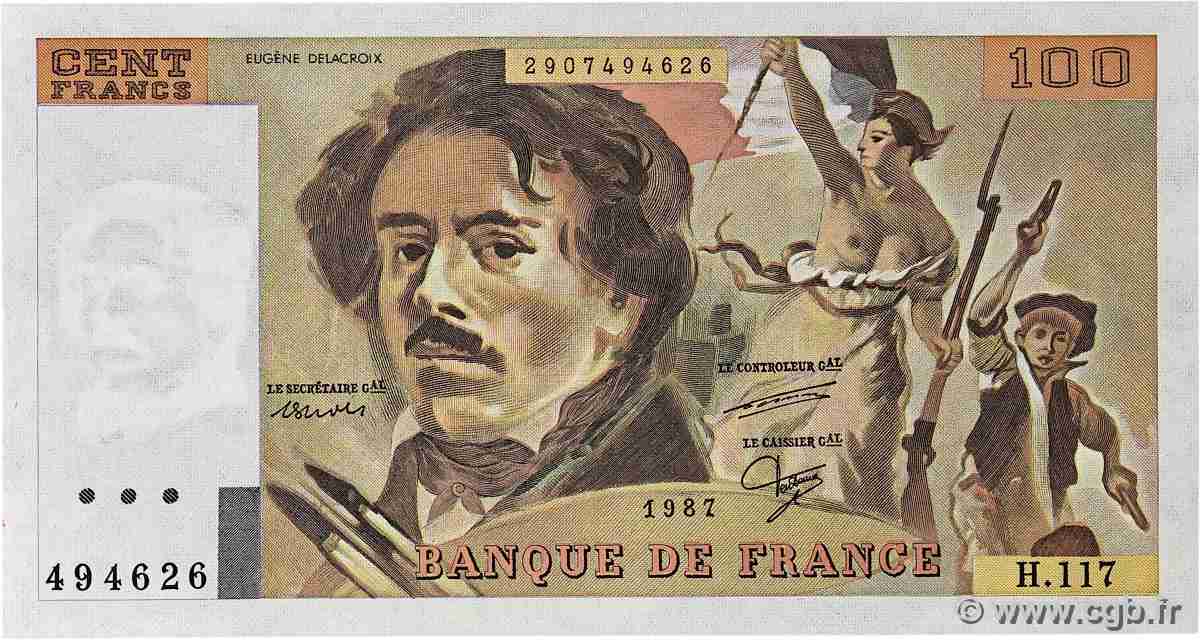 100 Francs DELACROIX modifié UNIFACE Fauté FRANCE 1987 F.69U.11 XF
