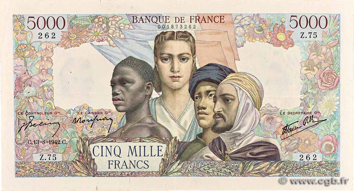 5000 Francs EMPIRE FRANÇAIS FRANCE 1942 F.47.04 F+