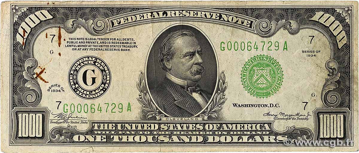 1000 Dollars UNITED STATES OF AMERICA Chicago 1934 P.435a VF