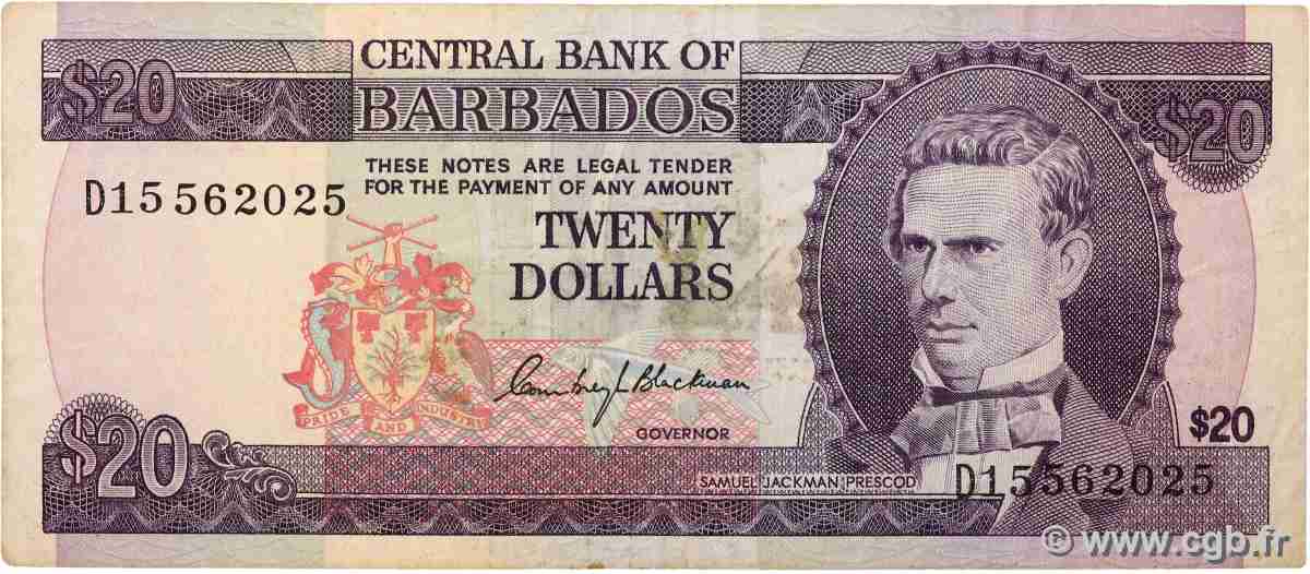 20 Dollars BARBADOS 1973 P.34a fSS
