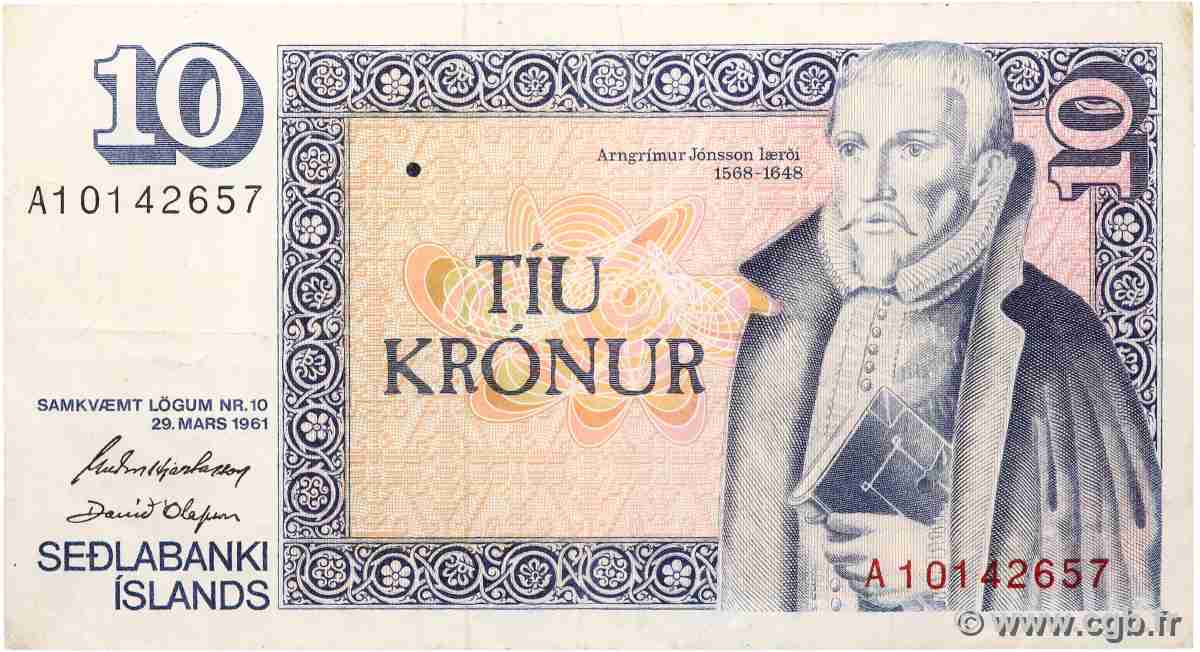 10 Kronur ICELAND 1961 P.48a VF