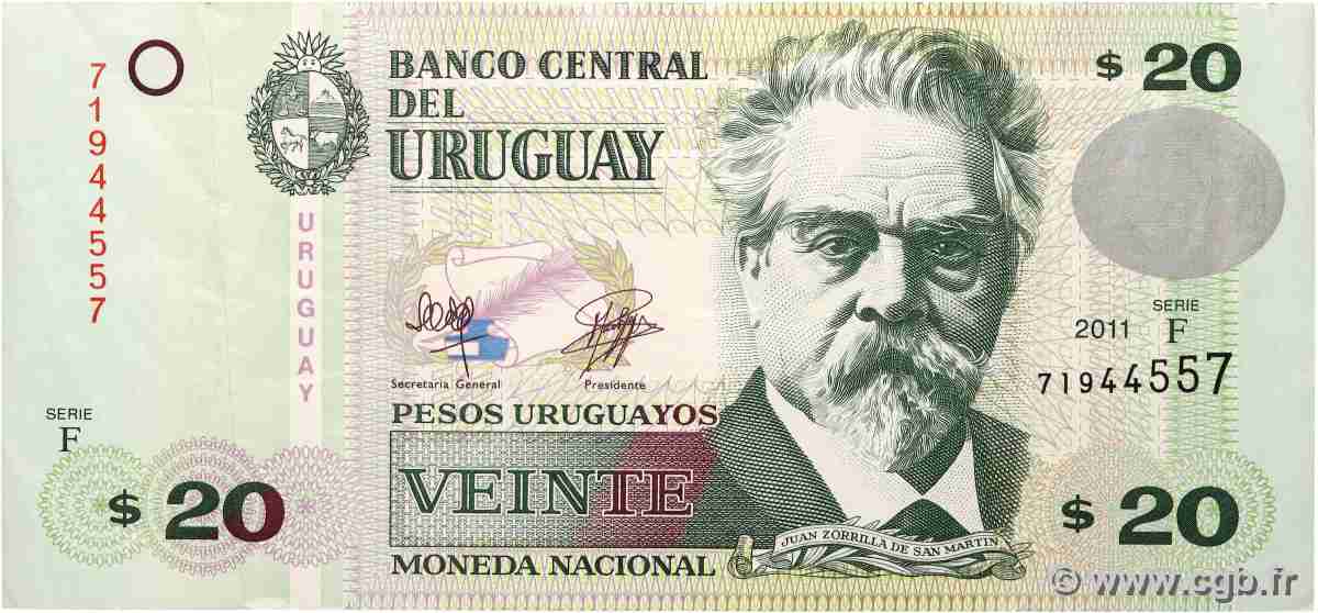 20 Pesos Uruguayos URUGUAY 2011 P.086b BB