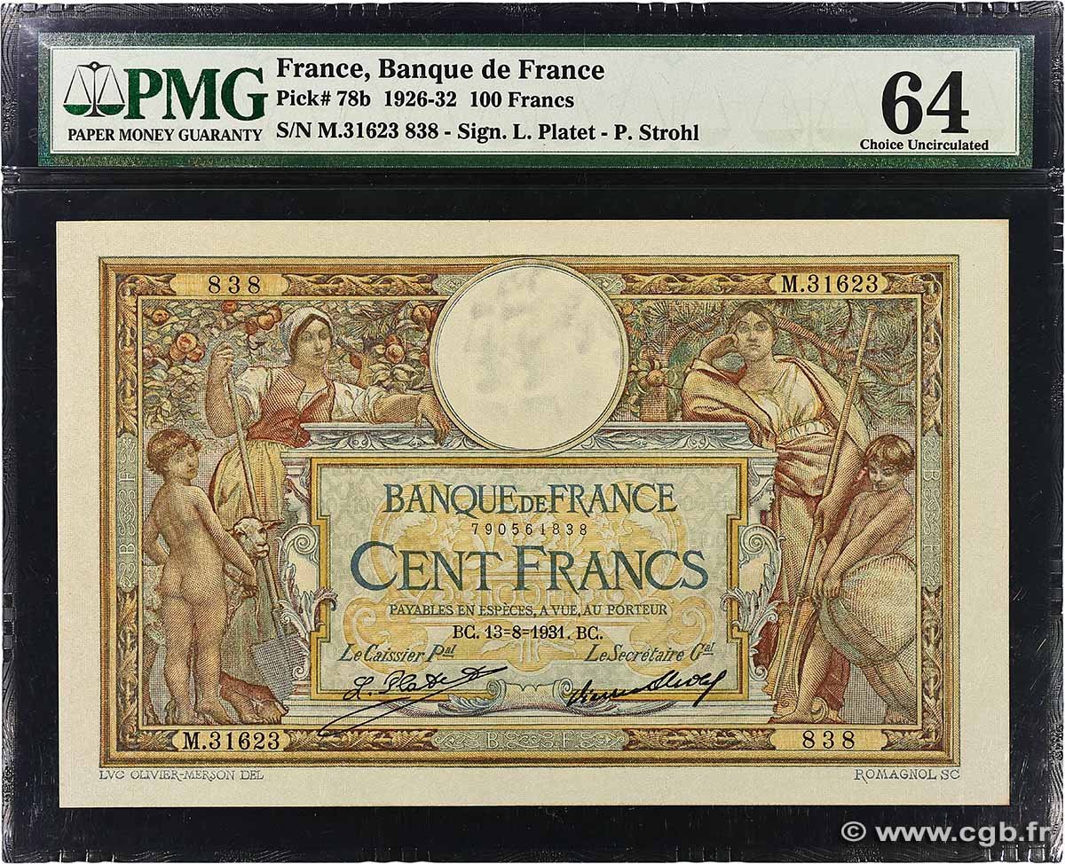 100 Francs LUC OLIVIER MERSON grands cartouches FRANCE 1931 F.24.10 AU