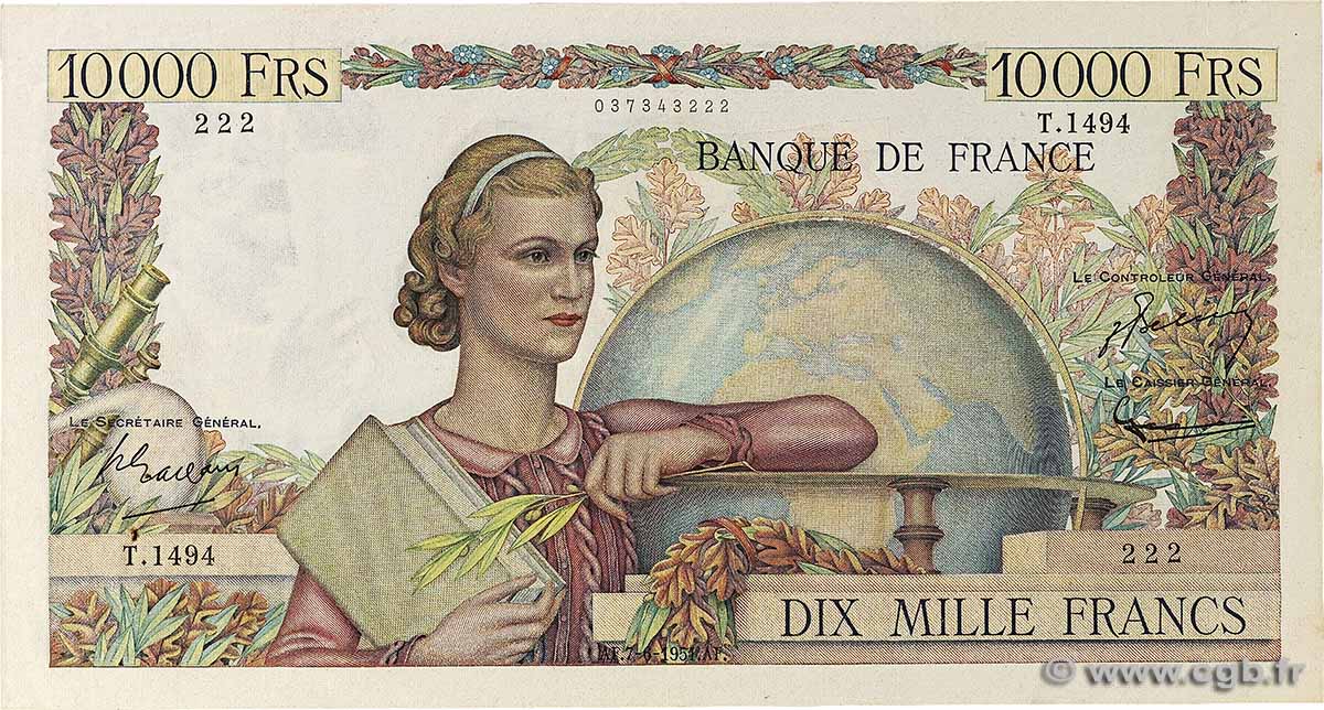 10000 Francs GÉNIE FRANÇAIS FRANCE 1951 F.50.51 VF+