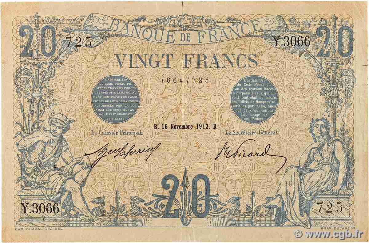 20 Francs BLEU FRANCE 1912 F.10.02 F+