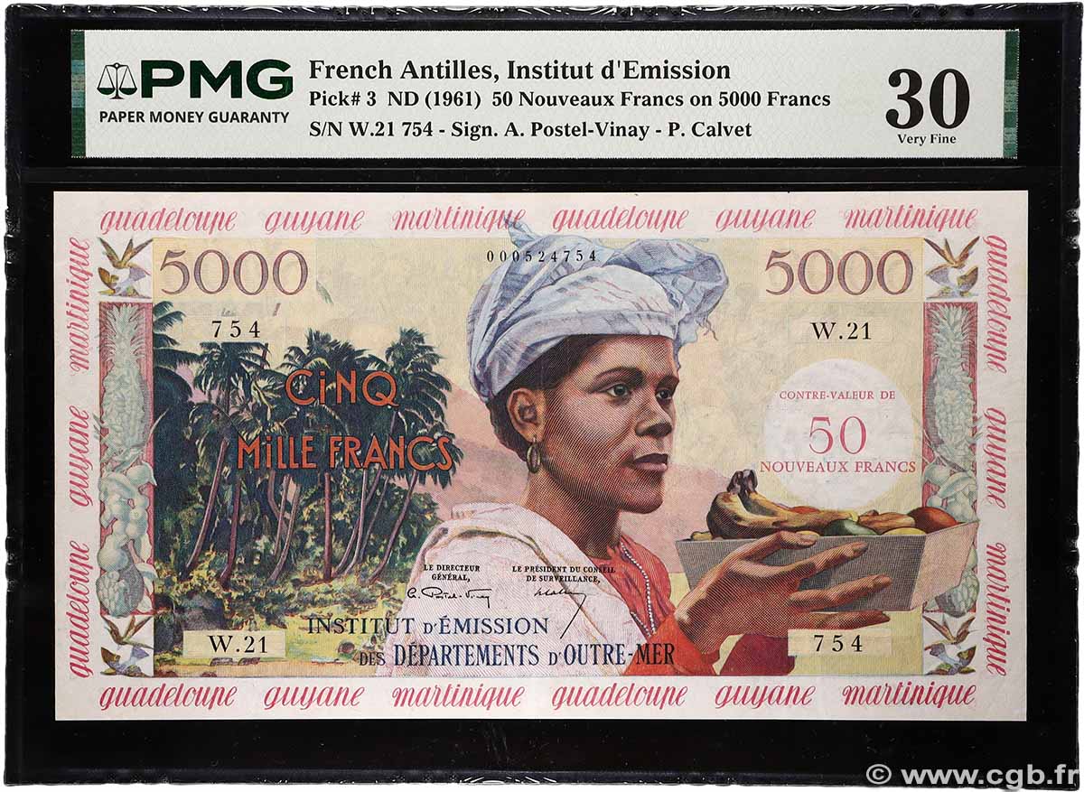 50 NF sur 5000 Francs FRENCH ANTILLES 1961 P.03a VF