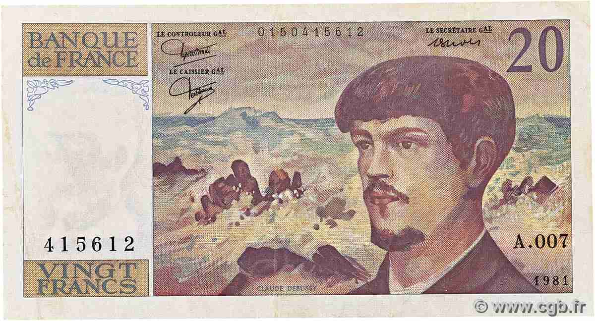 20 Francs DEBUSSY FRANCE 1981 F.66.02A7 VF+