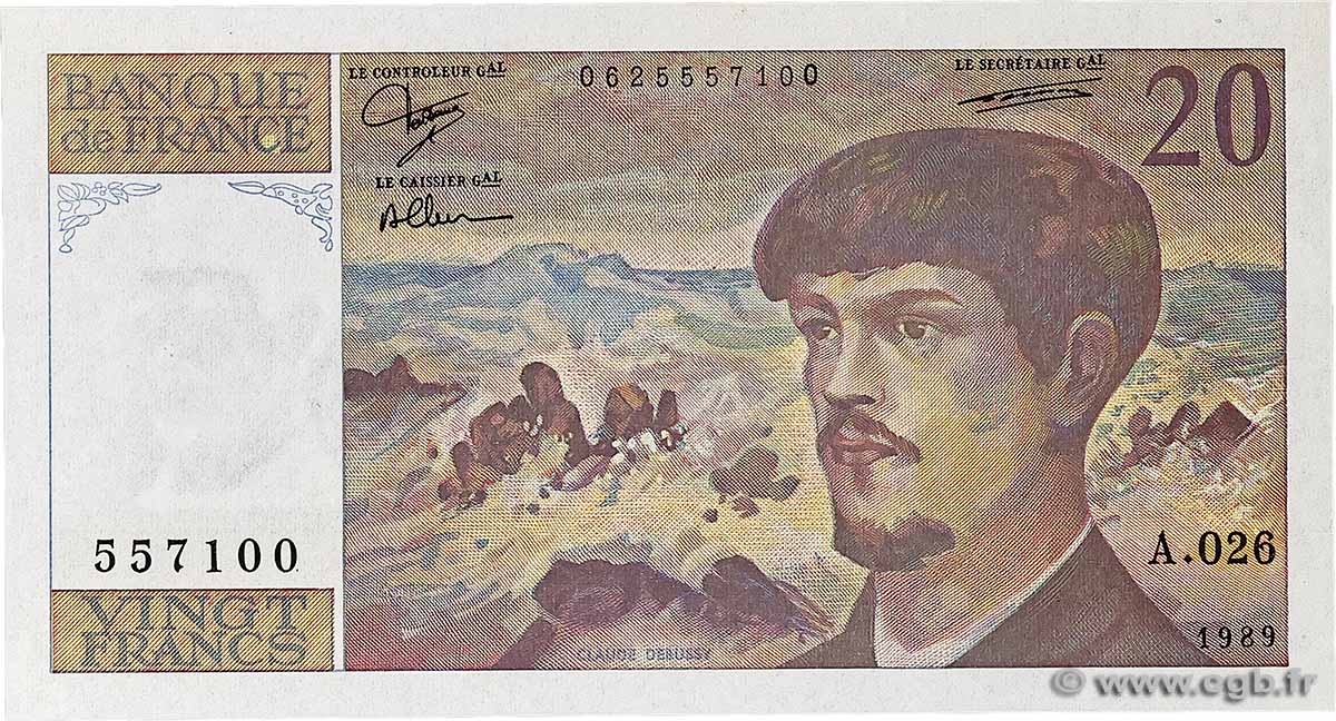 20 Francs DEBUSSY FRANCE 1989 F.66.10A26 XF+