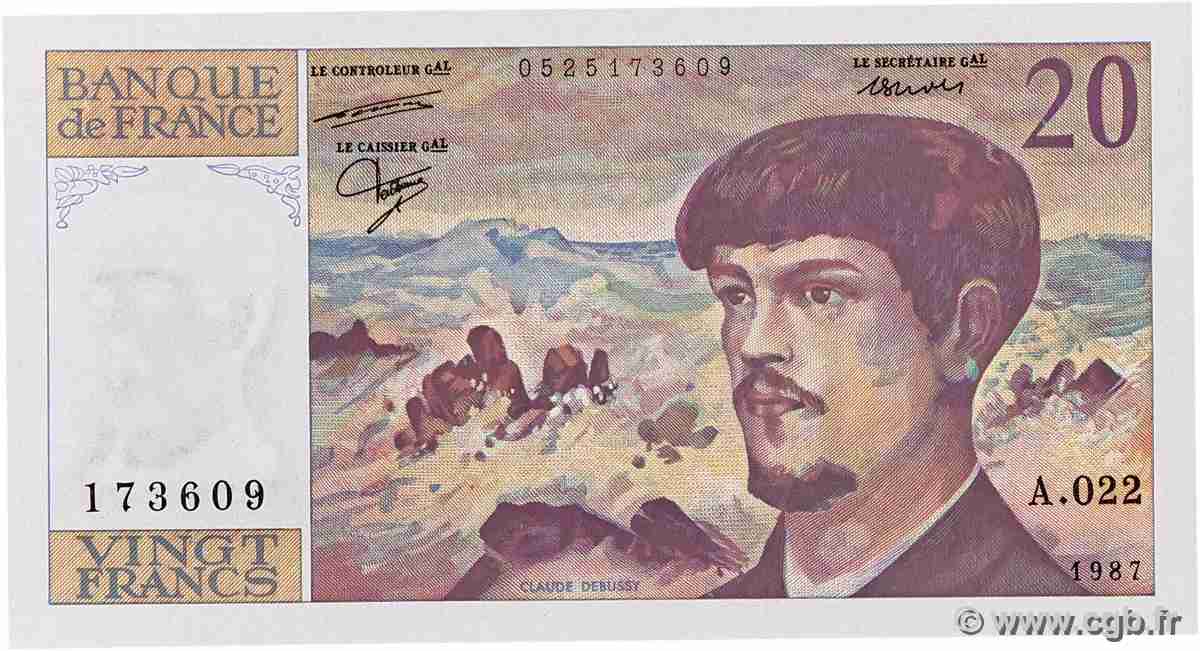 20 Francs DEBUSSY FRANCE 1987 F.66.08A22 UNC