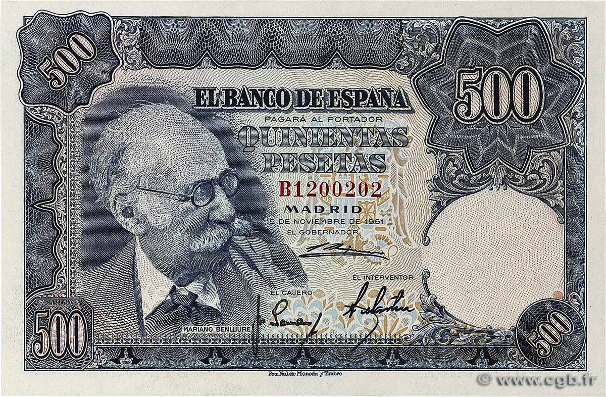 500 Pesetas SPAIN 1951 P.142a AU+