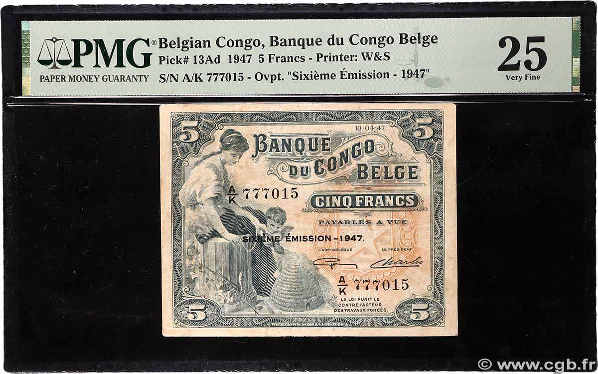 5 Francs BELGA CONGO 1947 P.13Ad MBC