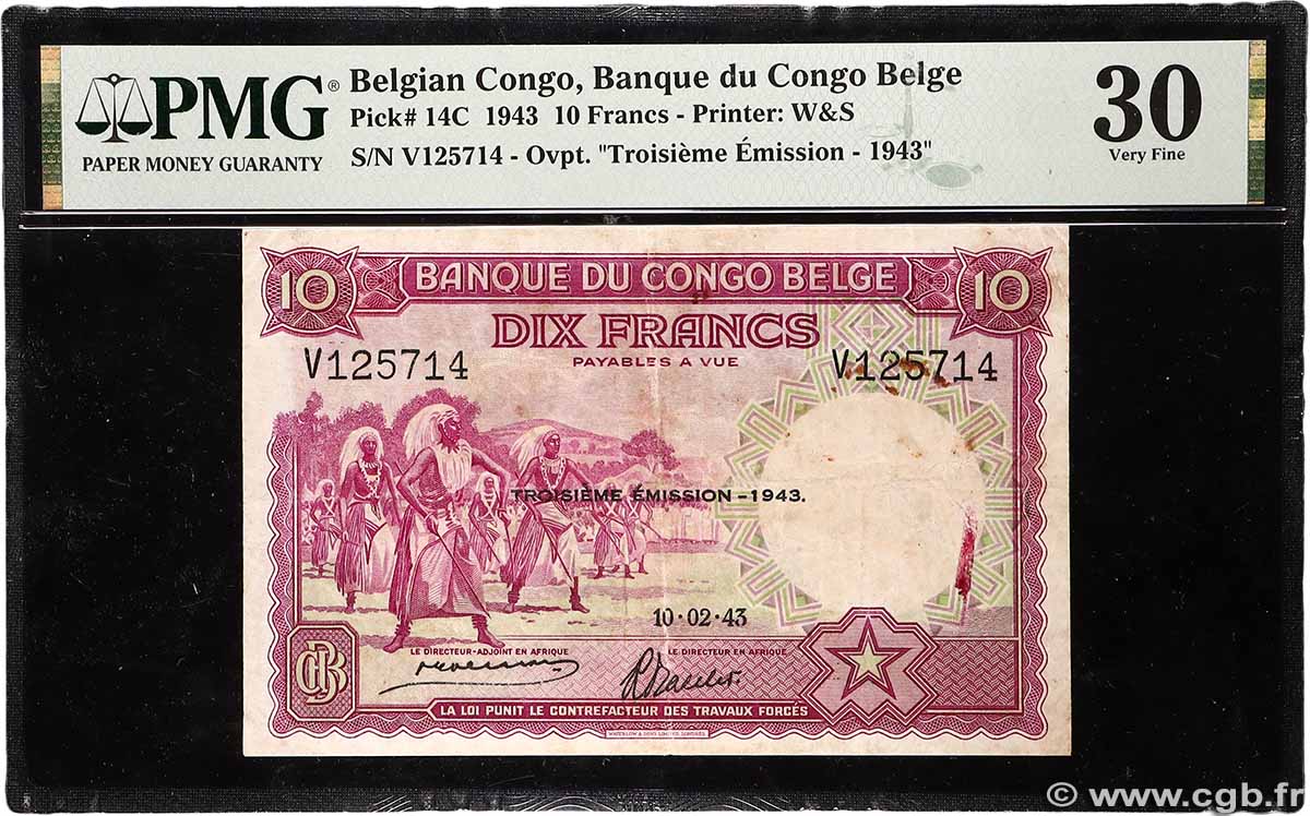 10 Francs BELGA CONGO 1943 P.14C MBC