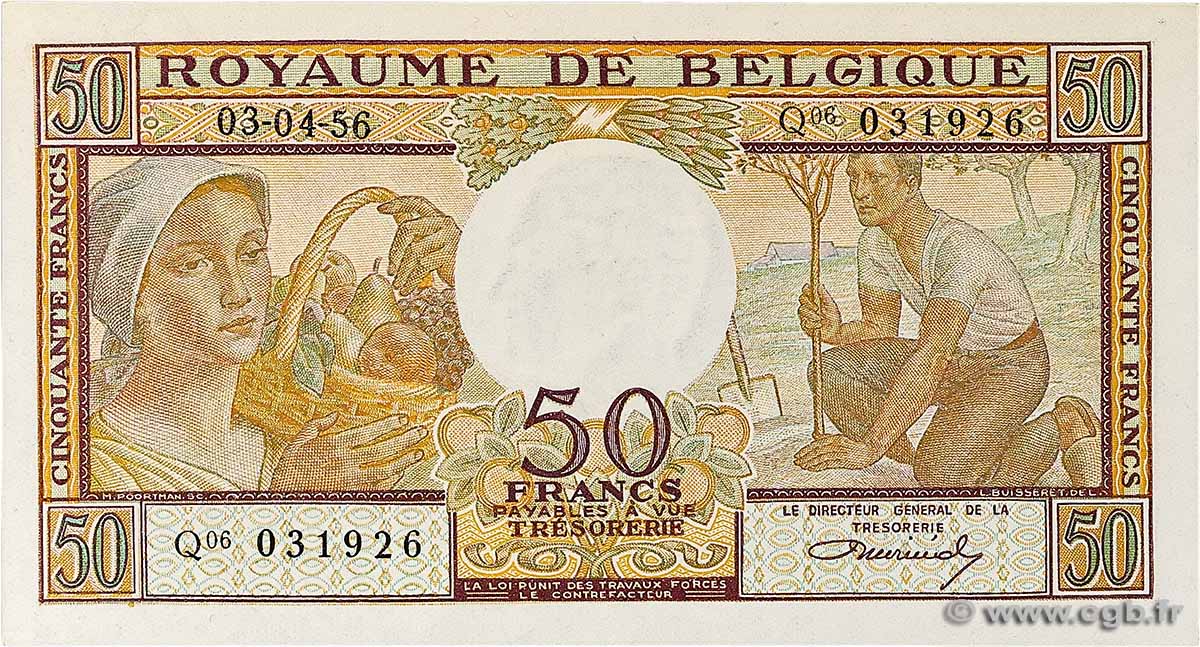 50 Francs BELGIUM 1956 P.133b UNC-