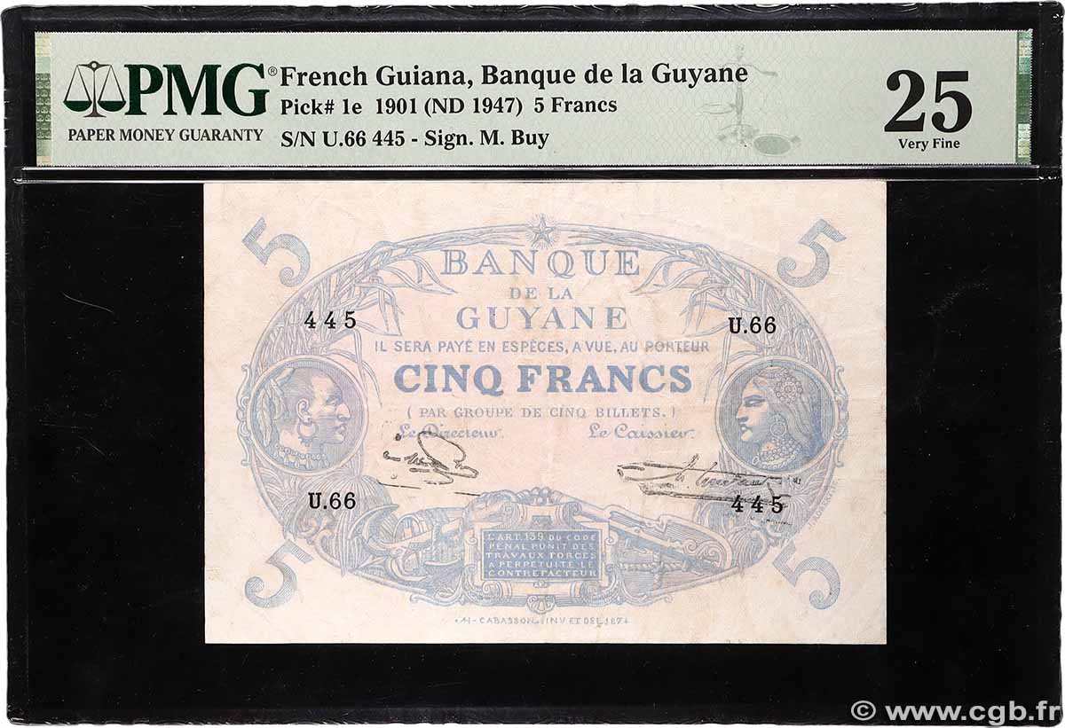 5 Francs Cabasson bleu FRENCH GUIANA 1947 P.01e SS
